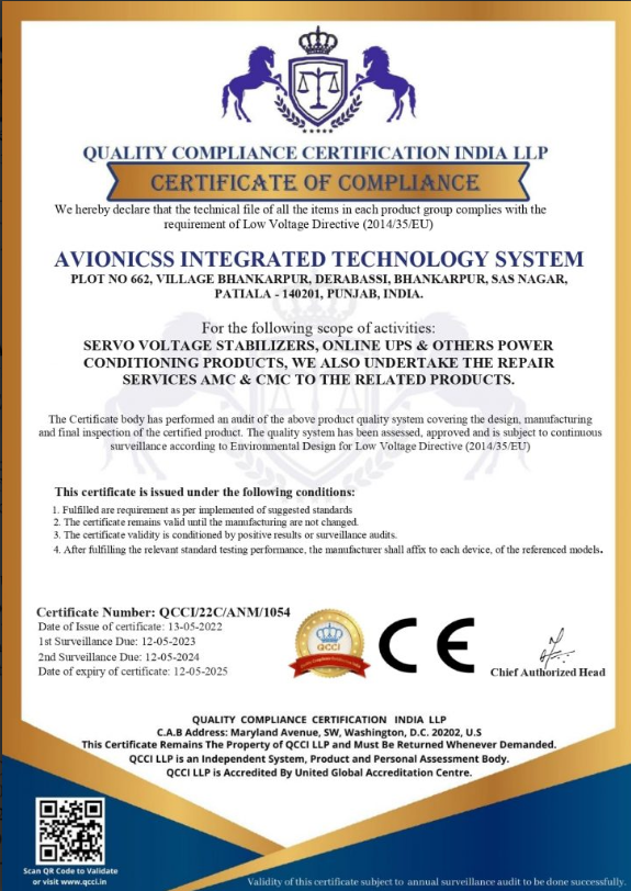 CE Low Voltage Directive certificate of compliance